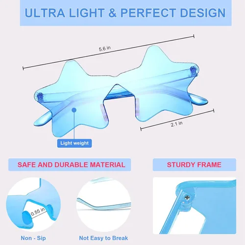 Vista 4 de MIUSKATL Paquete de 9 lentes de sol de estrella para niños, lentes de sol sin marco, regalos de fiesta, gafas de sol coloridas para mujeres, niñas