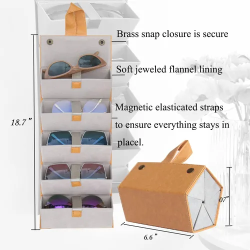 Vista 3 de Estuche para lentes de sol para hombres o mujeres, estuche rígido para múltiples anteojos, caja portátil con 5 ranuras para organizar gafas, bolsa