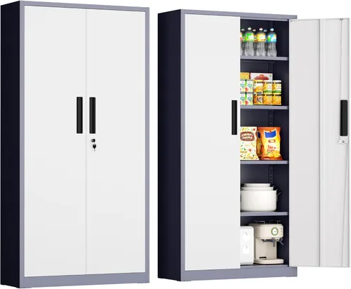 Vista 29 de INTERGREAT Gabinete de almacenamiento de metal con puertas con cerradura, gabinetes de almacenamiento de acero con cerradura con 2 puertas y Negro