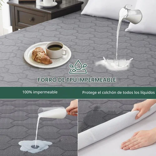 Vista 2 de Protector de colchón impermeable de 40% rayón derivado del bambú, cubrecolchón con tejido de aire 3D transpirable, con bolsillo profundo de 8 a 21