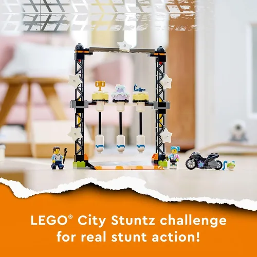 Vista 2 de LEGO City Stuntz The Knockdown Stunt Challenge Playset, 60341 Adventure TV Series Juguete de acción para niños mayores de 5 años con bicicleta