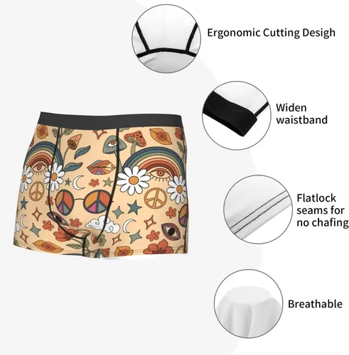 Vista 6 de Calzoncillos tipo bóxer con símbolo de paz, diseño de hongos arcoíris, hippie, para hombre, transpirables, cómodos