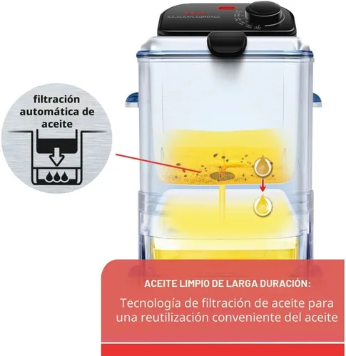 Vista 2 de T-fal Compact EZ Clean - Freidora profunda de acero inoxidable con cesta para uso doméstico, aceite de 1.8 litros y capacidad de alimentos de 1.7