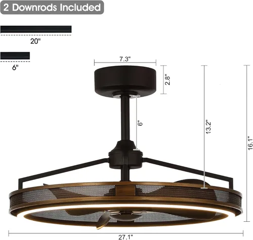 Vista 5 de Parrot Uncle Ventiladores de techo con luces y control remoto, ventilador de techo sin aspas con luz para dormitorio, sala de estar, comedor, 27