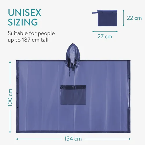 Vista 4 de Navaris Poncho de lluvia para adultos, reutilizable, portátil, impermeable, con capucha, tamaño unisex para hombres o mujeres, talla única