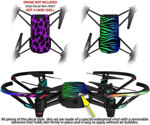 Vista 2 de Skin Decal Wrap 2 Pack Compatible with DJI Ryze Tello Purple Leopard Drone NOT Included
