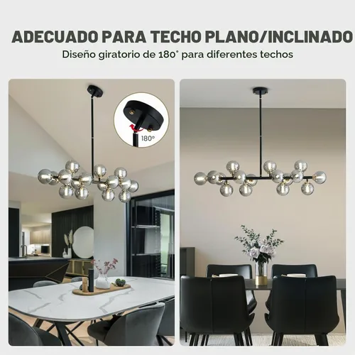 Vista 6 de 16 Luces Araña Moderna de Mediados de Siglo Negro Araña Lineal Accesorios de Iluminación Globo de Vidrio Luz Colgante Sputnik para Comedor Isla