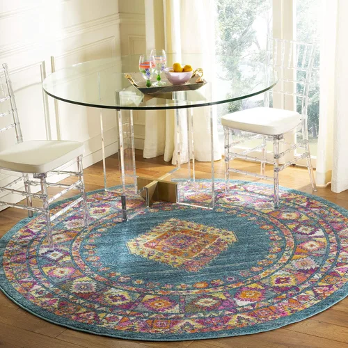 Vista 20 de SAFAVIEH Madison Collection - Alfombra decorativa de 2'3" x 3'11", color azul y fucsia, diseño de medallón bohemio chic, no desprende pelusa
