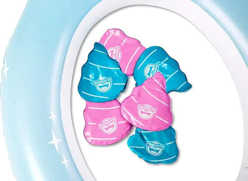 Vista 5 de Juego de lanzamiento de caca de unicornio, divertido juguete inflable para piscina con 6 bolas de emoji de caca de arcoíris, gran juego