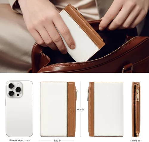 Vista 4 de CLUCI Cartera RFID para mujer de cuero PU pequeña, cartera de mujer con bloqueo, cartera de señoras con bolsillo para tarjetas de crédito, Beige
