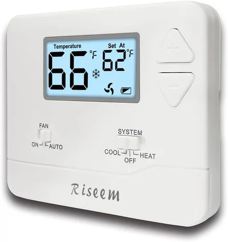 Vista 8 de Termostato no programable para sistemas domésticos de una sola etapa, 1 calor/1 fresco, fácil de instalar, retroiluminación azul