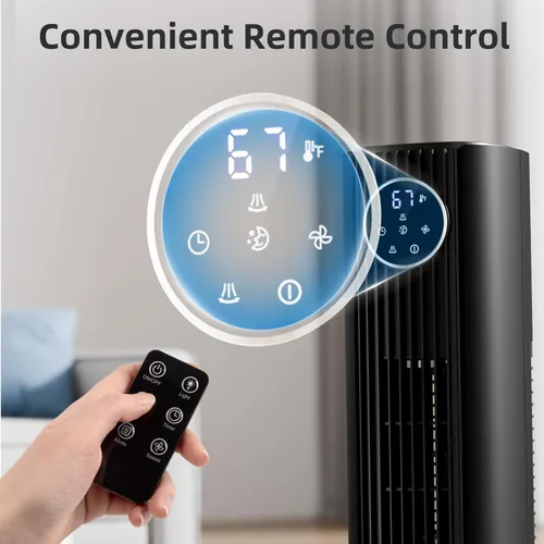 Vista 3 de Antarctic Star - Ventilador de torre portátil, ventilador de piso oscilante de 85°, ventilador silencioso de enfriamiento, temporizador de 12H, Negro