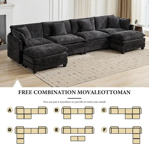 Vista 230 de Sofá seccional modular verde de 111.5", sofás seccionales grandes de 3 plazas para sala de estar, sofá nube oversized de tela chenille con otomana