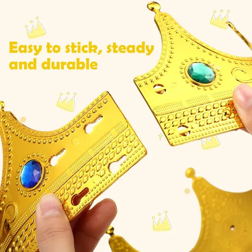 Vista 4 de Hanaive Coronas de rey para adultos y niños, corona dorada de plástico real con joyas para disfraz de princesa, reina, príncipe y fiesta de cosplay