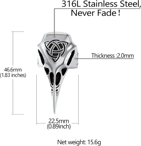 Vista 5 de Richsteel Anillo de acero inoxidable con calavera de cuervo vikingo vikingo para hombres y mujeres, joyería gótica de protección nórdica