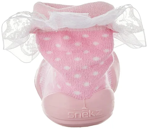 Vista 13 de Nuby Snekz - Zapatos cómodos de suela de goma para primeros pasos, lunares rosados, talla S, 7-14 meses