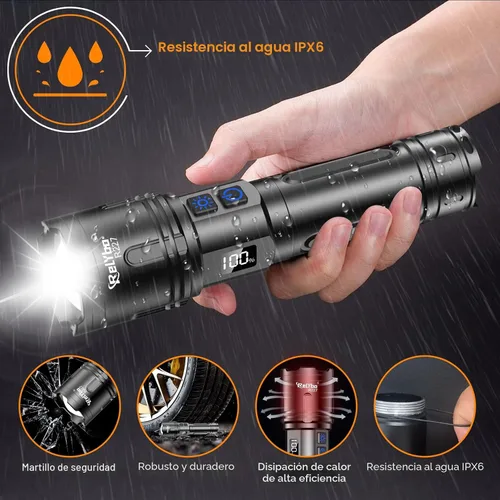 Vista 7 de Relybo - Linternas recargables de alto lúmenes, linterna LED de 100000 lúmenes Super Bright High Powered Flashlights, Long Rang 5000 FT, 2 Switch