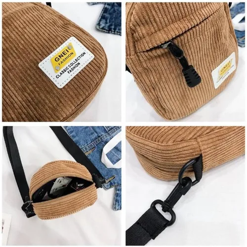 Vista 3 de Bolso bandolera pequeño de pana para hombre, bolso cruzado para mujer, bolso cruzado estético