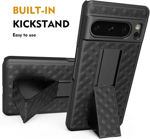 Vista 4 de Funda para Google Pixel 8 Pro con protector de pantalla, funda giratoria con clip para cinturón con soporte, cubierta protectora resistente a prueba