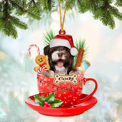 Vista 59 de NAZENTI Adorno personalizado de Alaskan Malamute en taza roja, adorno de Navidad personalizado para perros amantes de las mascotas, colgante