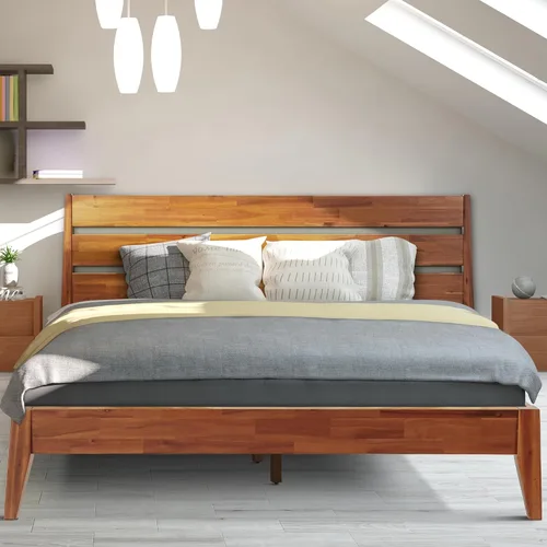Vista 9 de Acacia Emery - Marco de cama con cabecero, cama de plataforma de madera 100% maciza, estilo de cama escandinavo con todos los colchones Americano