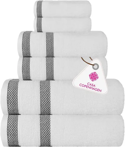 Vista 15 de CASA COPENHAGEN Exotic - Juego de 6 toallas de diseño de 100% algodón egipcio, color azul aguamarina, 550 GSM, 2 toallas de baño, 2 toallas de baño