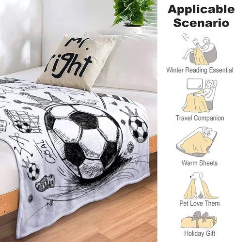 Vista 7 de Manta de fútbol para fanáticos del deporte, acogedoras mantas y mantas de fútbol de felpa única y divertida decoración temática de fútbol
