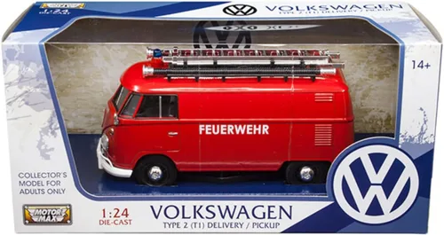 Vista 2 de Motormax Volkswagen Tipo 2 (T1) Fire Van Feuerwehr Rojo 1/24 Diecast Model Car