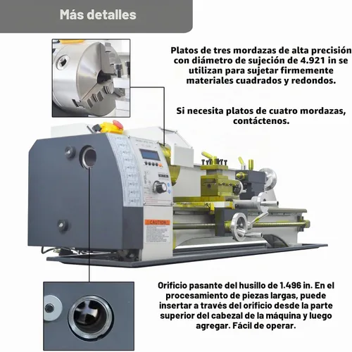 Vista 8 de INTSUPERMAI Torno de metal de precisión de 8 × 39 pulgadas Torno de metal de sobremesa Tornillo electrónico sin engranajes Hobby DIY Torno de metal