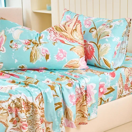 Vista 30 de Zusbest Juego de sábanas florales de 100 % algodón percal, color naranja y amarillo, juego de sábanas suaves y transpirables con diseño botánico