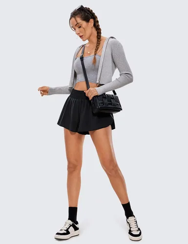 Vista 4 de CRZ YOGA 2 in 1 Flowy Running Shorts for Women High Waisted Quick Dry Athletic Gym Lounge Workout Shorts Cute Tennis Skirts