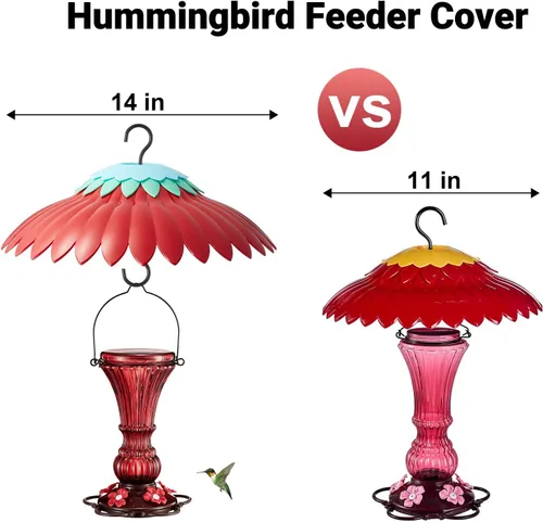 Vista 2 de Beserie Comedero para Pájaros Protector Meteorológico Cubierta de Cúpula Roja Protección contra Lluvia para Comederos de Colibríes con Foso