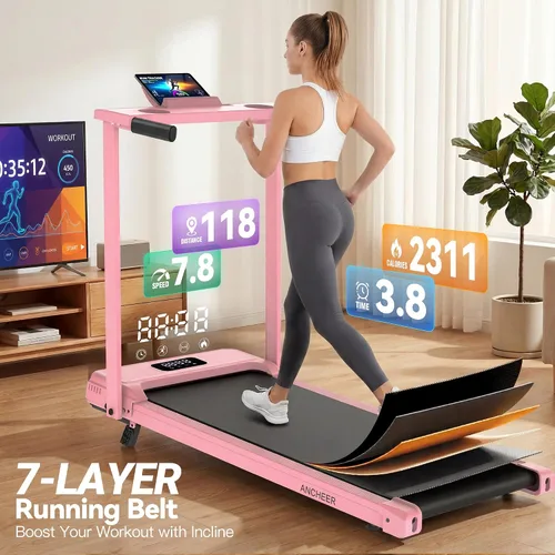 Vista 6 de FUNMILY Almohadilla para caminar de 3.5HP con inclinación - Cinta de correr Rosa Pro