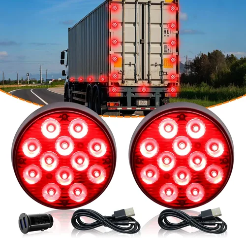 Vista 12 de 2 piezas de luces magnéticas para remolque, baliza roja, luces estroboscópicas magnéticas inalámbricas, luces de advertencia de emergencia