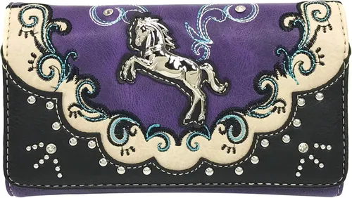 Vista 3 de Zelris Western Mustang Horse Turquesa Mujeres Crossbody Muñeca Trifold Wallet