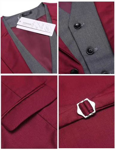 Vista 5 de COOFANDY - Chaleco de traje en capas para hombre, chalecos de vestir formales, chaleco de boda ajustado