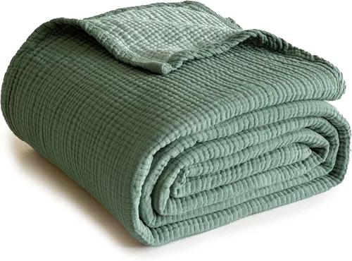 Vista 14 de Simple&Opulence - Manta de muselina 100 % algodón, transpirable ligera de 4 capas, manta suave de algodón para sofá, cama, camping, para todas