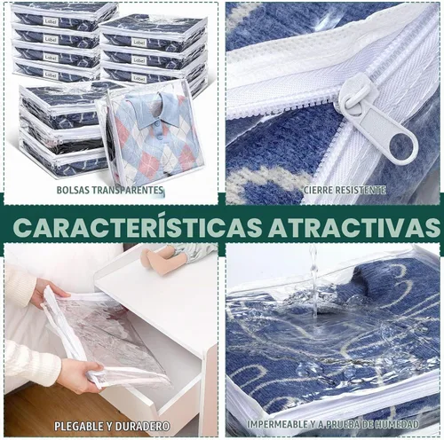 Vista 3 de Hoolerry 12 bolsas de almacenamiento de plástico transparente con Bolsa de PVC para suéter a granel, organizador de vinilo con cremallera