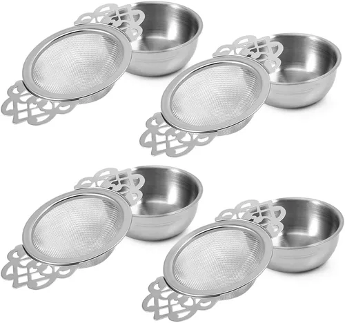 Vista 8 de Picowe Paquete de 2 coladores de té, coladores de té plateados de acero inoxidable para té suelto de malla fina para boca de taza de 2.5 a 4 pulgadas