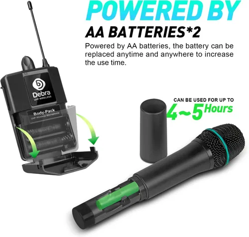 Vista 7 de D Debra Audio AU800 Pro UHF Sistema de micrófono inalámbrico de 8 canales con micrófonos de mano inalámbricos tipo lavalier con auriculares