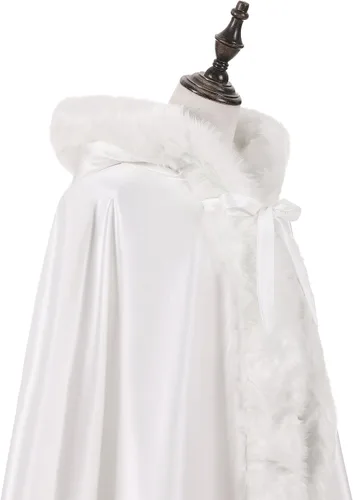Vista 5 de WOWBRIDAL Capa nupcial de 57 pulgadas para mujer, capa de boda con manopla, longitud hasta el suelo