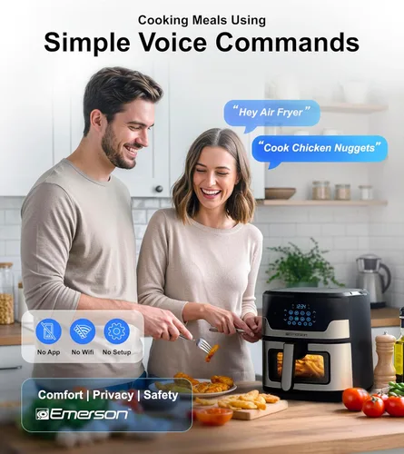 Vista 2 de Emerson Freidora de aire SmartVoice de 5.3 cuartos de galón, más de 1000 comandos de voz, cocina digital 6 en 1, diseño compacto de encimera, cocina