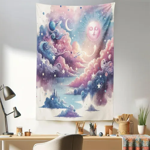 Vista 81 de Ambesonne Tapiz Trippy, vista panorámica de la cascada con bosques de ensueño y mandala oriental psicodélico, decoración de tela para colgar