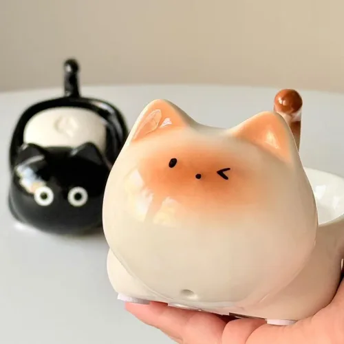 Vista 8 de Jabonera de cerámica para gatos, barra autodrenante para ducha, bandeja de jabón decorativa para lavabo de baño, encimera de cocina, bandeja Negro