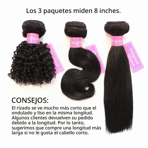 Vista 5 de Original Queen 100% Cabello Humano Brasileño Natural Virgen Rizado Ondulado Tejido 3 Paquetes Extensiones de Cabello Rizado de Longitud Mixta 8 8 8