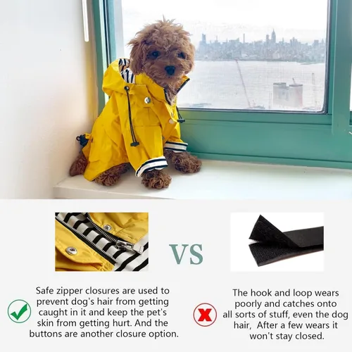 Vista 5 de Morezi - Impermeable con cremallera y botones reflectantes para perro, para la lluvia, cordón ajustable, capucha extraíble, elegante y de primera