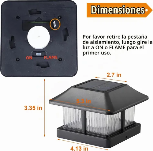 Vista 8 de Dynaming - Luces solares con tapa de llama para postes, luces solares para postes de cerca, linternas LED de llama parpadeante impermeables