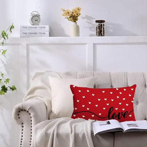 Vista 6 de 2 fundas de almohada rectangulares para el día de San Valentín, diseño de corazón rojo, 12 x 20 pulgadas, romántico, para sofá, hogar, oficina
