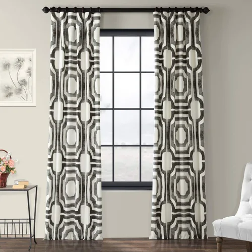 Vista 4 de HPD Half Price Drapes Cortinas de algodón impresas para sala de estar 50 X 84 (1 panel), PRTW-D23B-84, azul meca