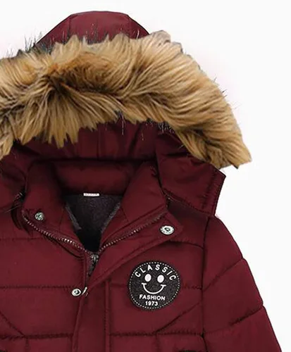 Vista 3 de Abrigo de invierno para niños a la moda con capucha, abrigo de invierno para niños, talla 5